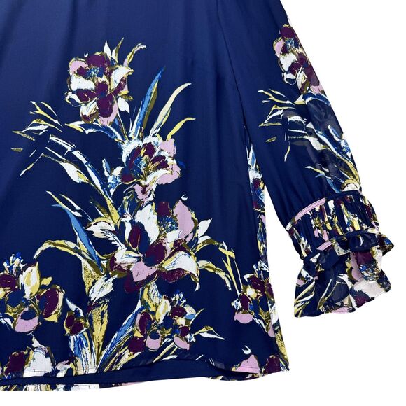 Chico’s Blouse Womens 2 Blue Stretch Floral Bird Of Paradise-Print Pullover Knit - Picture 7 of 12